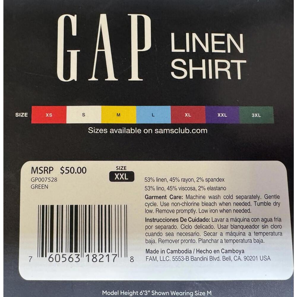 Gap Linen Blend Short Sleeve Relaxed Fit Shirt Green Mens XXL NWT NEW - Picture 6 of 6
